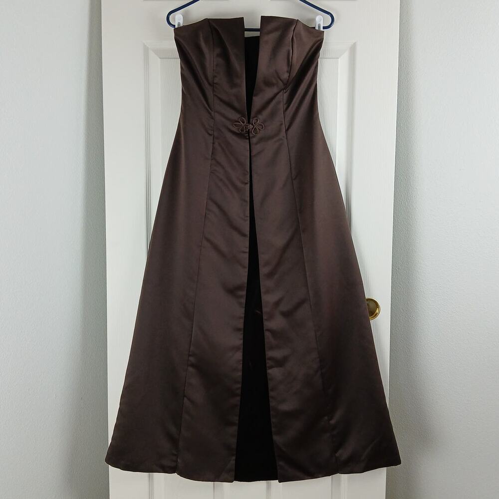 De Laru by Sheila Yen VTG Y2K Strapless Maxi Prom Gown 11/12 dk brown satin vlvt - Picture 14 of 15